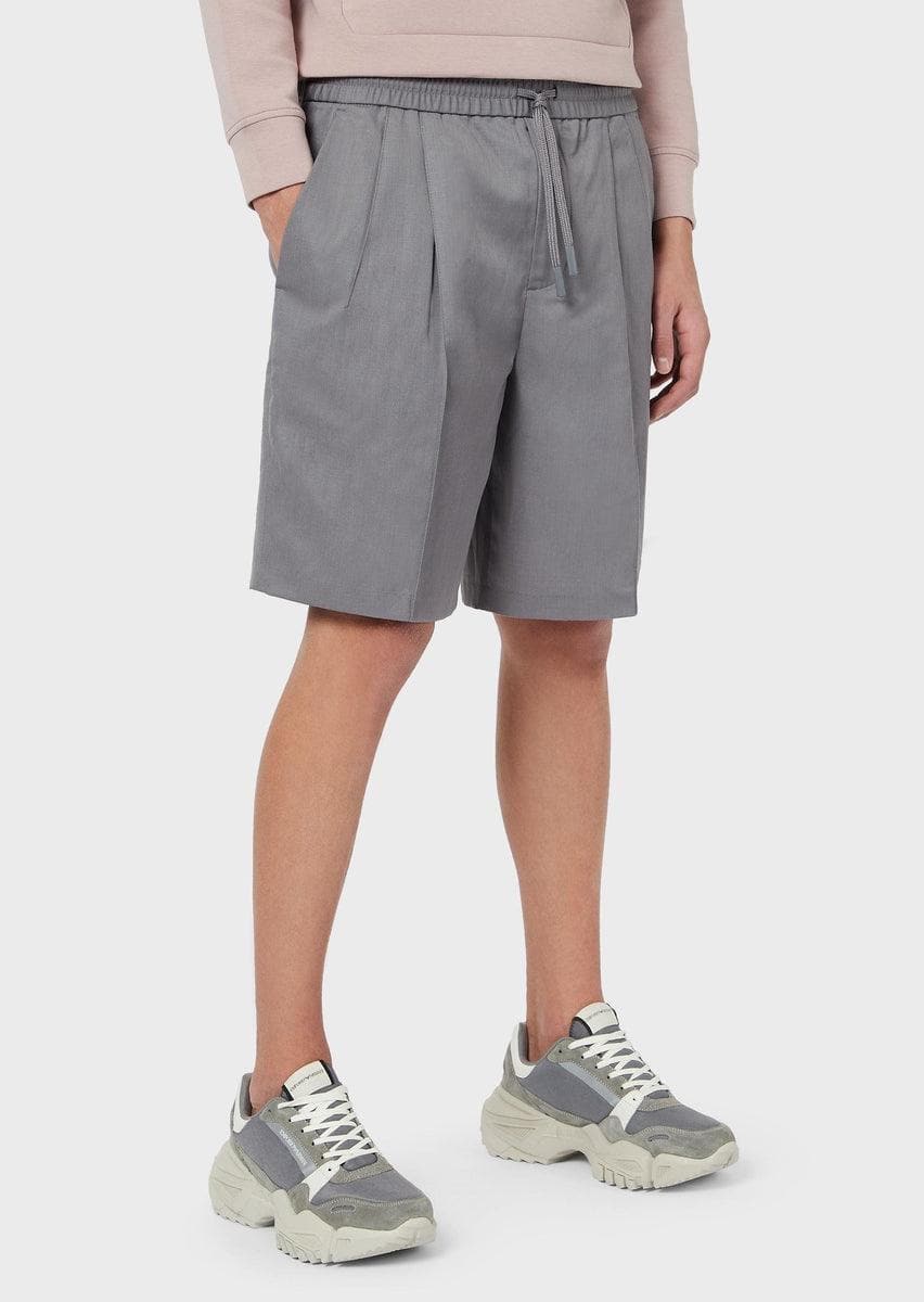 EMPORIO ARMANI - Bermuda con coulisse in twill di lana e lino - Vittorio Citro Boutique