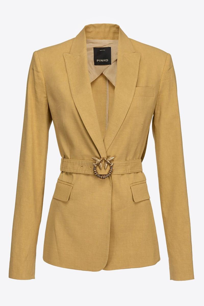 PINKO - Blazer in tela di lino con cintura love birds - Vittorio Citro Boutique