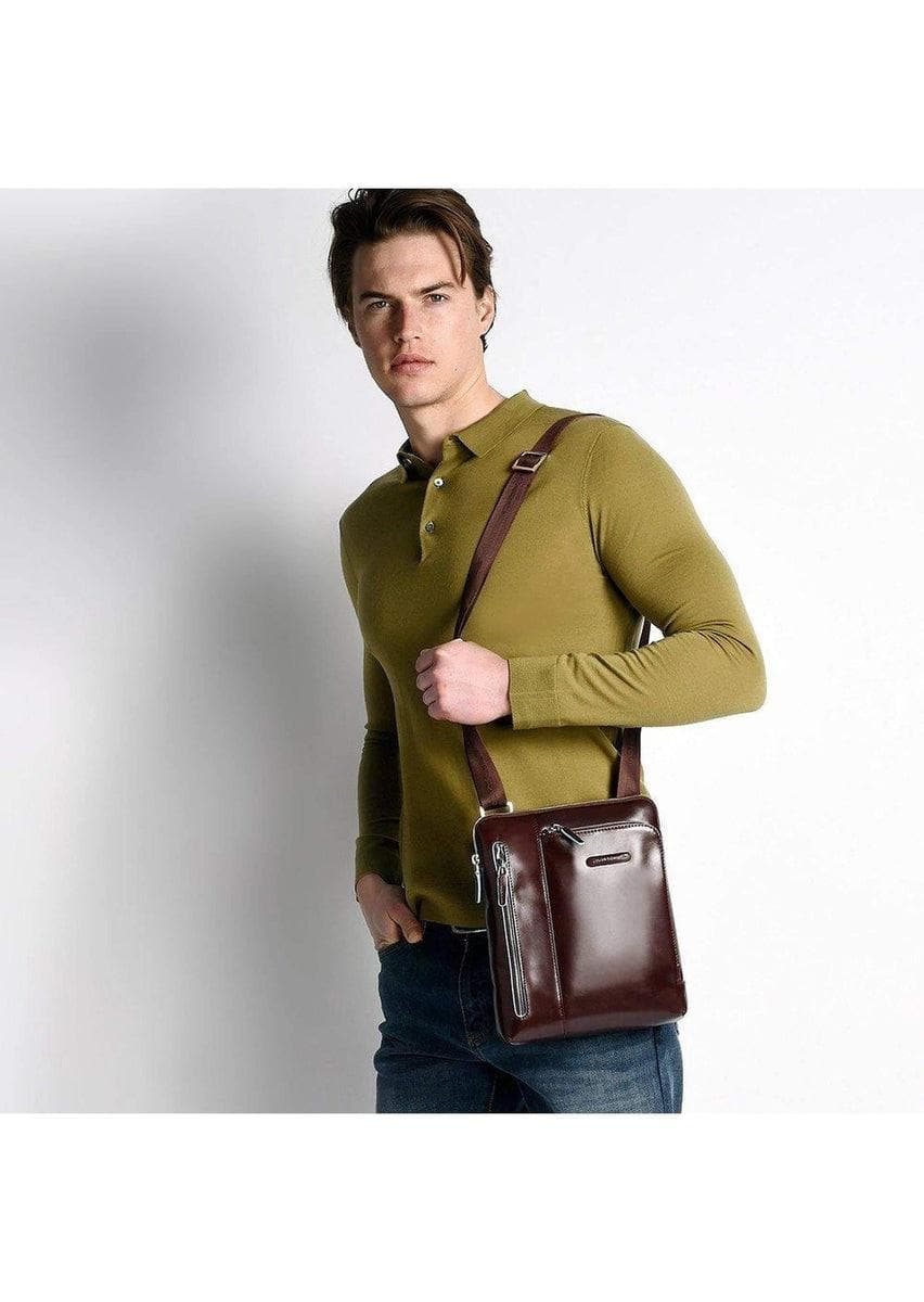 PIQUADRO - Borsello porta ipad/ipad®air, doppia tasca frontal blue square - Vittorio Citro Boutique