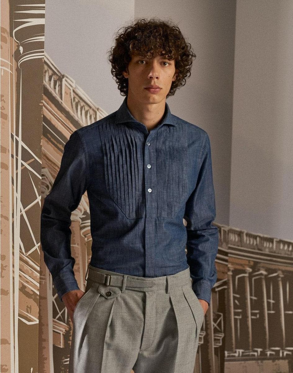 LARDINI - Camicia ricerca in twill di cotone indaco fiammato - Vittorio Citro Boutique