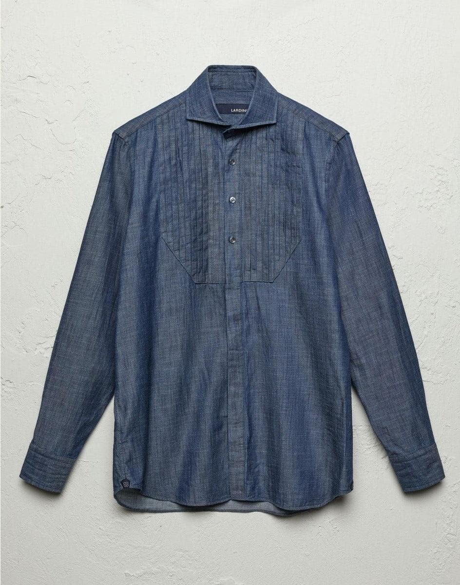 LARDINI - Camicia ricerca in twill di cotone indaco fiammato - Vittorio Citro Boutique