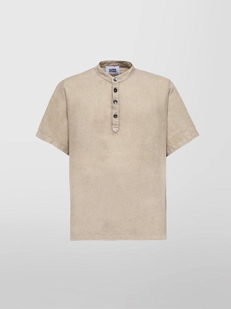 ALPHA STUDIO - Camicia serafino in lino navetta - Vittorio Citro Boutique
