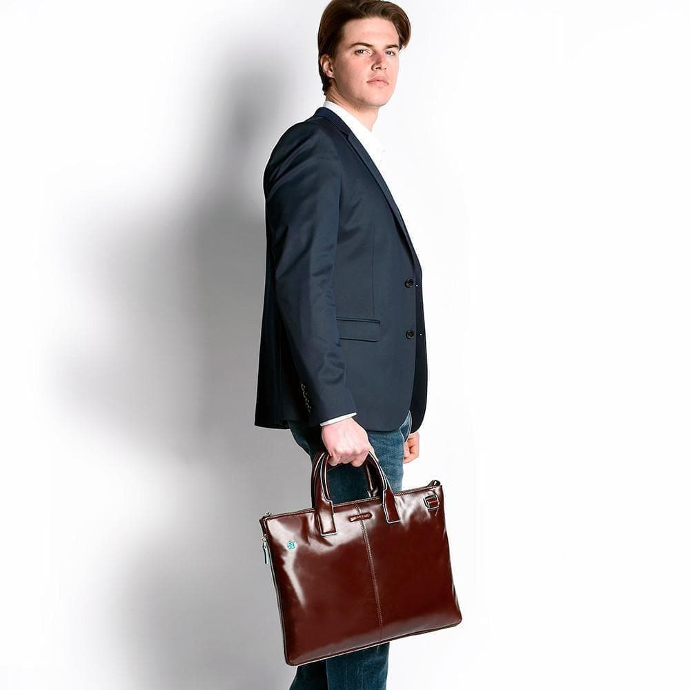 PIQUADRO - Cartellina sottile in pelle due manici blue square - Vittorio Citro Boutique