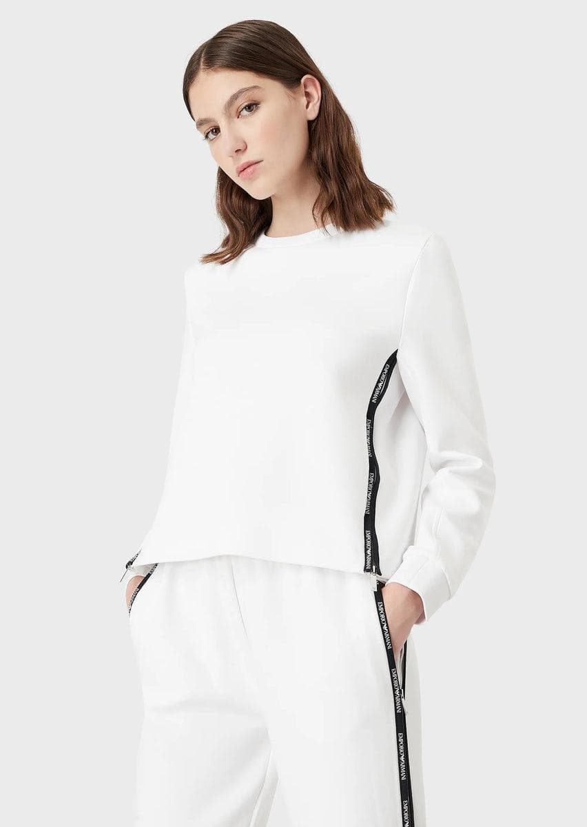 EMPORIO ARMANI - Felpa in double jersey con zip laterali e tape logato - Vittorio Citro Boutique