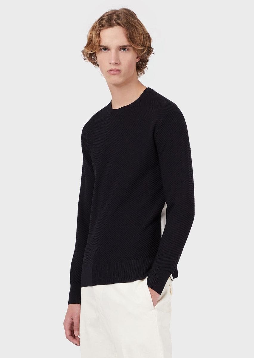 EMPORIO ARMANI - Maglione a trama diagonale con banda laterale - Vittorio Citro Boutique