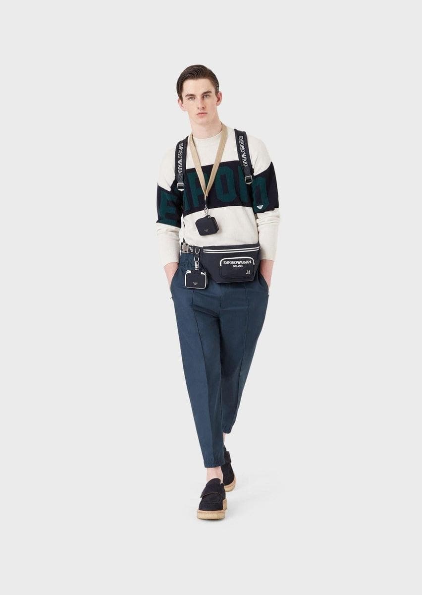 EMPORIO ARMANI - Pantaloni a vita elastica in twill tecnico mano soft - Vittorio Citro Boutique