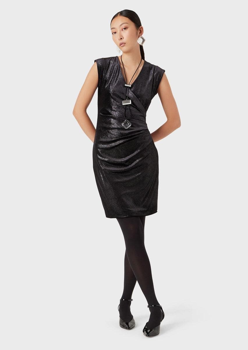 EMPORIO ARMANI - Tubino con drappeggio in ciniglia stampa glitter - Vittorio Citro Boutique