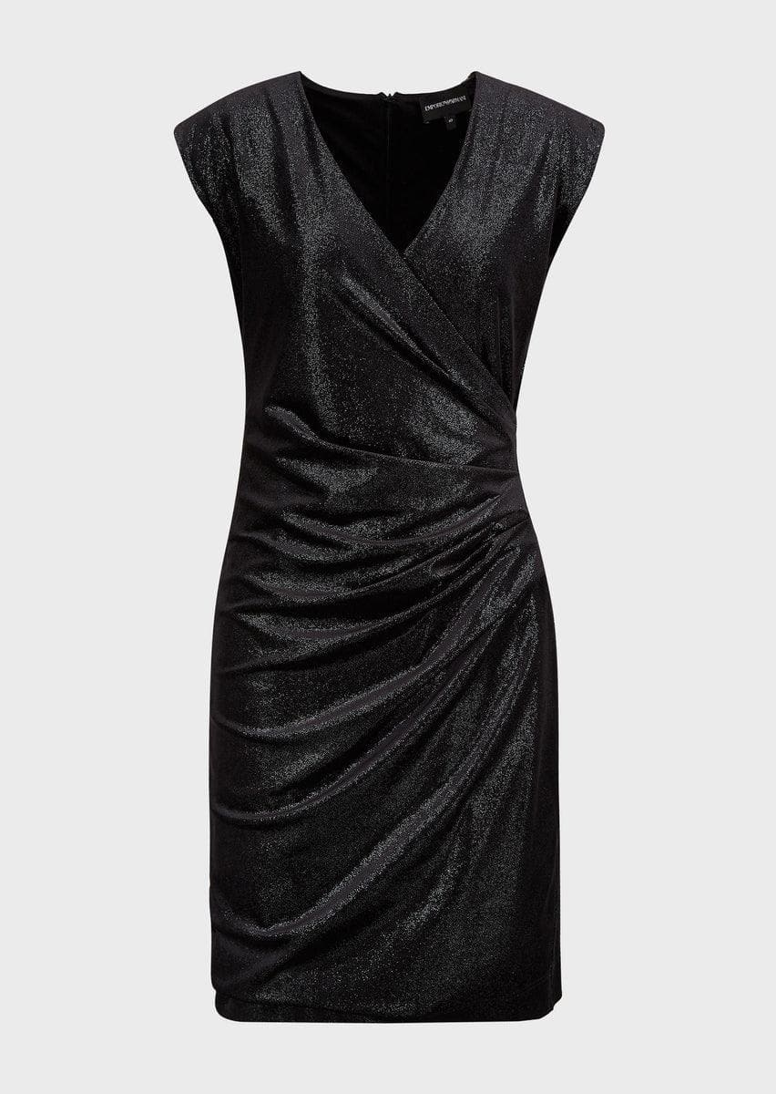 EMPORIO ARMANI - Tubino con drappeggio in ciniglia stampa glitter - Vittorio Citro Boutique