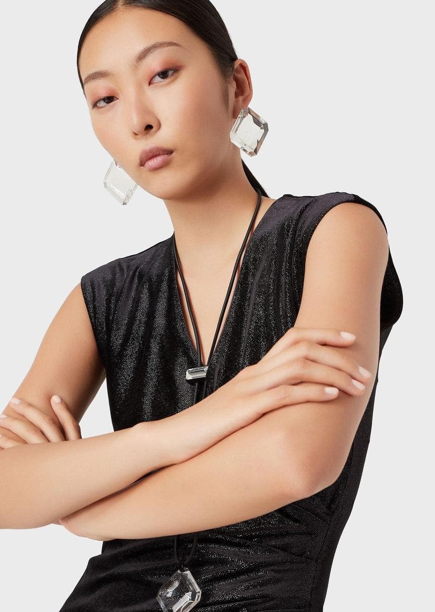 EMPORIO ARMANI - Tubino con drappeggio in ciniglia stampa glitter - Vittorio Citro Boutique