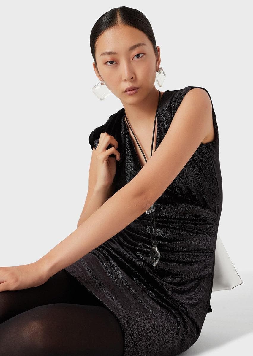 EMPORIO ARMANI - Tubino con drappeggio in ciniglia stampa glitter - Vittorio Citro Boutique