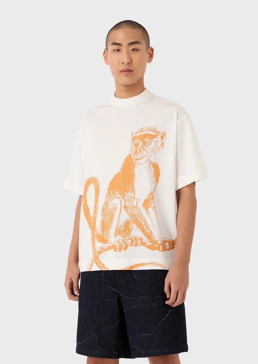T-shirt loose fit in jersey misto Tencel stampa macaco - Vittorio Citro Boutique