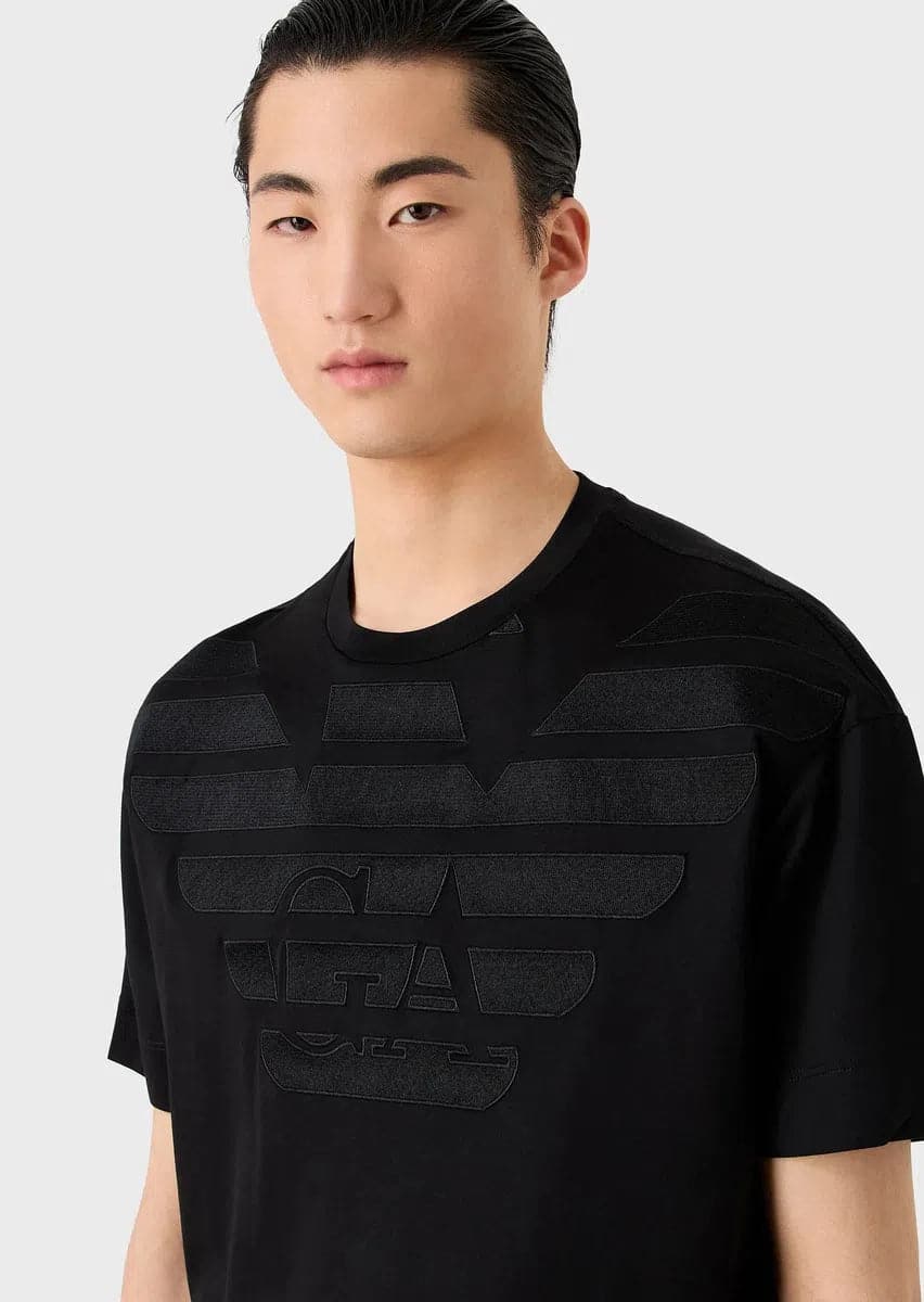 T-shirt in jersey misto Tencel con maxi ricamo logo - Vittorio Citro Boutique